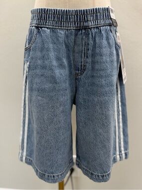 Rewash Women’s Denim Jorts Shorts Blue Elastic Waist Sporty Striped Size M